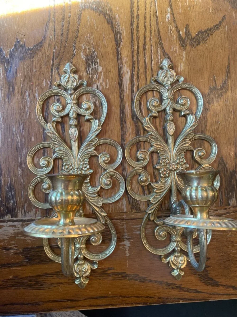 Vintage Solid Brass Hollywood Regency Wall Sconce Pair - Picture 2 of 5